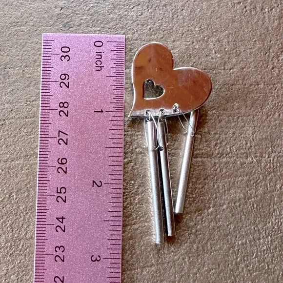 Vintage Working Wind Chime Heart Shaped Brooch Pin Silver Tone - Picture 5 of 9
